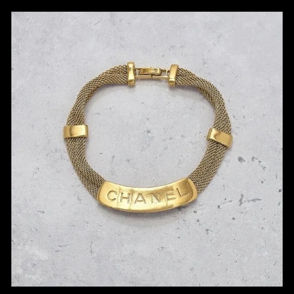 Chanel Logo Bangle Bracelet Womens Made in France Gold Plated Circa 1998 RARE - Picture 1 of 10